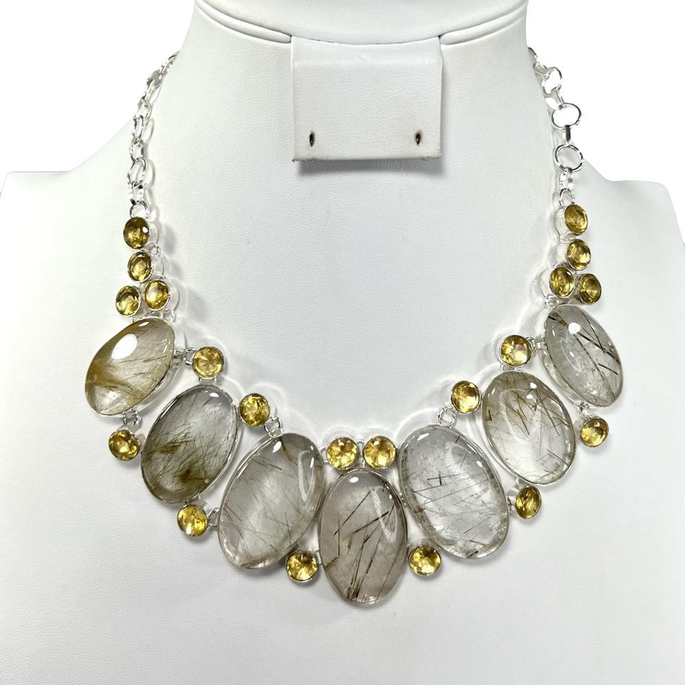 Golden Rutile Quartz 925 Large Gemstone Necklace